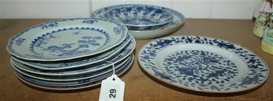 Collection of Chinese blue and white plates, 18C and later (repairs)